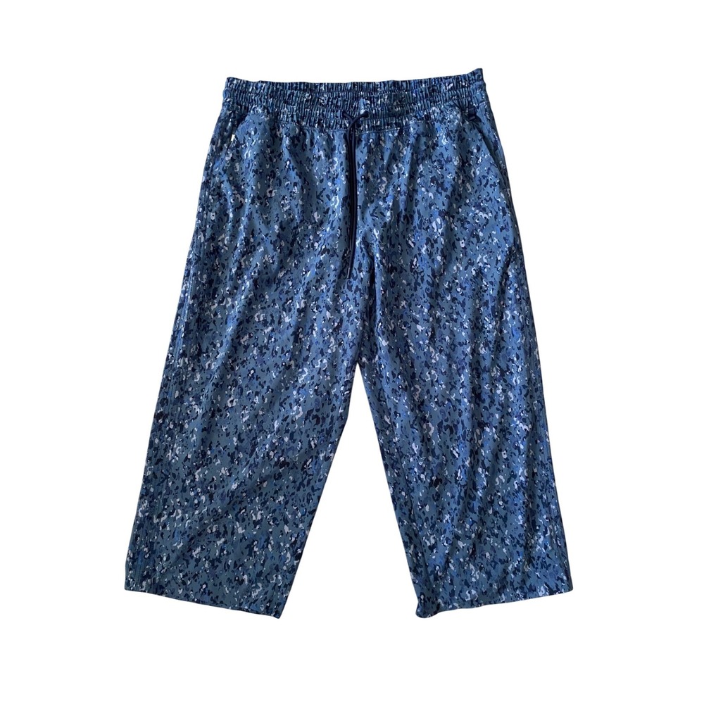 Athleta Avenue Wide Leg Crop Pant Womens 18 Blue Camo Print Elastic Waist Pocket